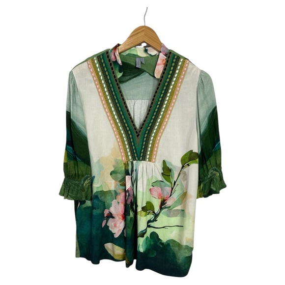 Anthropologie Green and Pink Floral Blouse - Picture 5 of 11